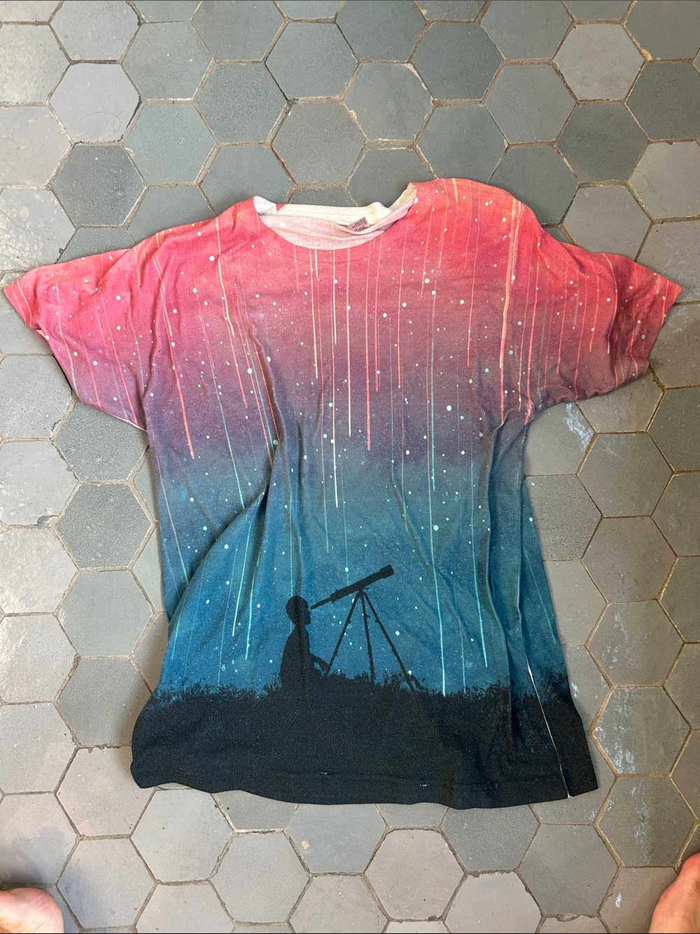 American Apparel Red Sublimation-T Striped Falling Star Sky Graphic Tee